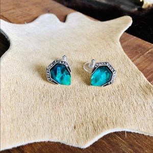 Turquoise Green Acrylic Multi Facet Stud Earrings